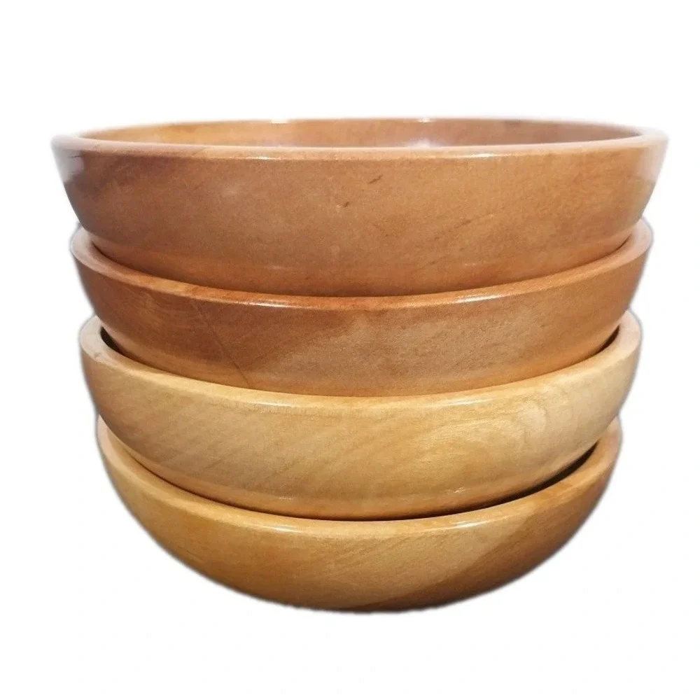Vtg 4 Pc Mid Century Japanese Turned Wood Salad Bowl Set